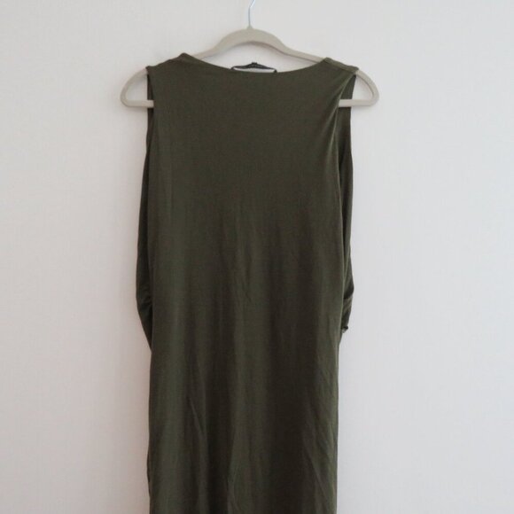 BARBARA BUI 100% Lyocell Draped Ruched Stretch Dress in Khaki Green - Size L - Picture 7 of 13